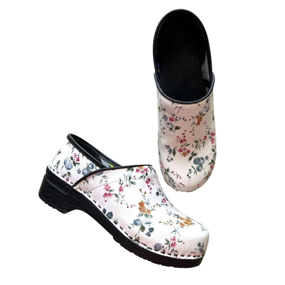 Bjork PRO Linnea Womens Sz 42 Leather White Floral Clogs